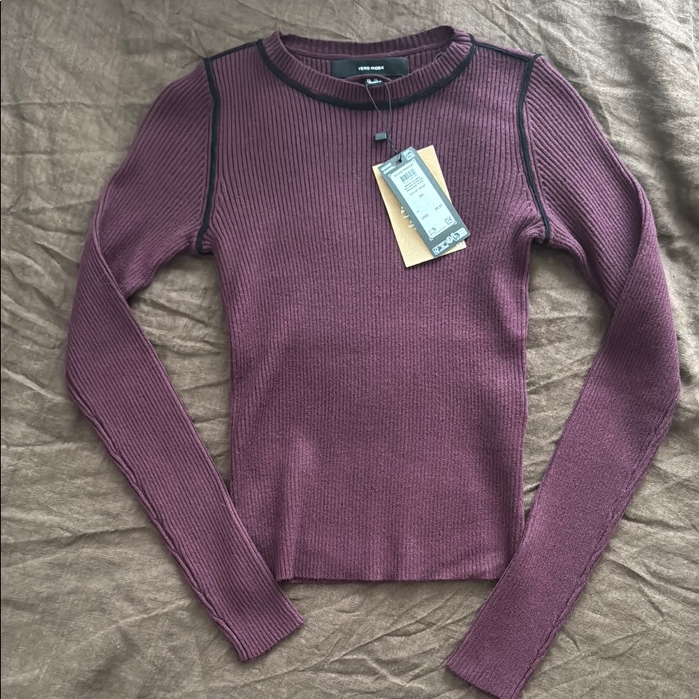 Ribbed Long Sleeve Top in Plum